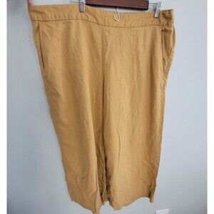 Old Navy Pants Women's Size 20 Linen Blend Elastic Waist Pockets Mustard Yellow